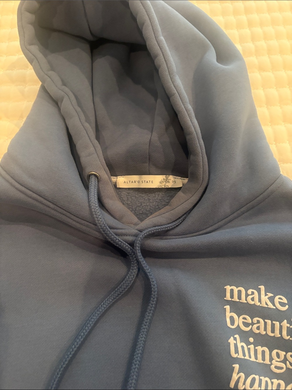 Altar'd State Dusty Blue Pullover Hoodie with Script Graphic